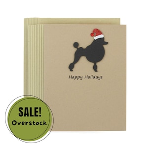 Lot de 10 cartes de vœux caniche noir | Clip continental fait main pour chien noir pour les fêtes de fin d'année | Cartes de correspondance scintillantes pour animaux de compagnie, bonnet de père Noël, kraft brun