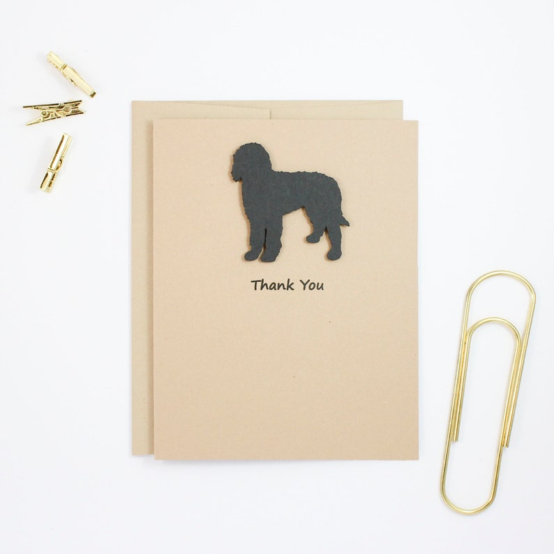 Choose Inside Handmade Black Labradoodle Dog Greeting Card Single or 10 Pack Kraft Brown with Envelopes Bernedoodle Thank You Cards