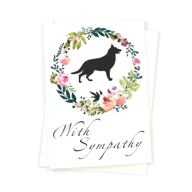 Dog Floral Wreath Sympathy Card 200 Dog Breeds Available Handmade 5x7 Pet Condolences Greeting White or Kraft Brown Choose Inside image 3