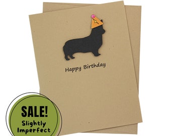 Corgi Birthday Card | Handmade Black Dog Notecard | Greeting Card | Colorful Party Hat | Kraft  Brown with envelope #37