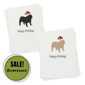 Bulldog Englisch Weihnachtskarten 10er Pack Weiße Basis | Handgemachte Hunde Postkarten Set | Funkelnde Weihnachtsmütze Gruß Boxed Set