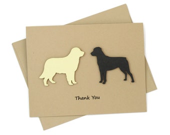 2 Pets Custom Thank You Card Custom | Handmade Cat or Dog | Single Card or Pack of 10 | Choose your pet color Front and Inside Phrases