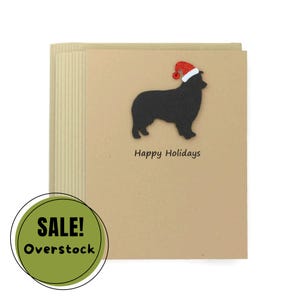 Kerstkaarten Australische herder, set van 10 | Notitiekaarten Australische hond vakantie | Zwarte dierenwens met kerstmuts | Kraftbruine enveloppen