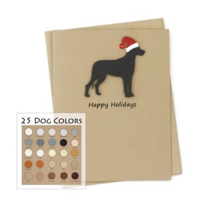 Carte de voeux de Noël danoise simple | 25 couleurs de chien avec un bonnet de Noel scintillant | Carte pour notes de vacances expression faite sur commande à l'intérieur | Brun kraft