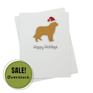 Dark Golden Retriever Weihnachtskarten 10er Pack Weiße Basis | Handgemachte Hunde Postkarten Set | Funkelnde Weihnachtsmütze Gruß Boxed Set