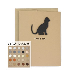 Cat Thank You Card | Handmade Cat Greeting Cards | 25 Cat Colors Available | Choose Inside Phrase | Notecard Kraft Brown | Single Greeting