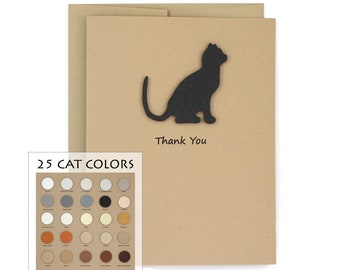 Cat Thank You Card | Handmade Cat Greeting Cards | 25 Cat Colors Available | Choose Inside Phrase | Notecard Kraft Brown | Single Greeting