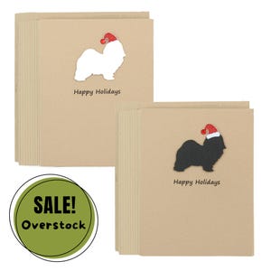 Paquete de 10 tarjetas navideñas de Havanese / Tarjetas navideñas para mascotas / Saludo de perro en blanco y negro con gorro de Papá Noel / Marrón kraft