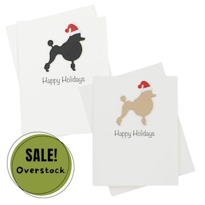Pudel Continental Clip Weihnachtskarten 10er Pack Weiße Basis | Handgemachte Hunde Postkarten Set | Funkelnde Weihnachtsmütze Gruß Boxed Set