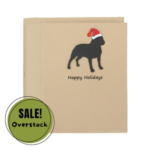 Lot de 10 cartes de voeux de Noël Boston Terrier | de Noël fait main chien noir | Enveloppes scintillantes marron kraft pour bonnet de père Noël