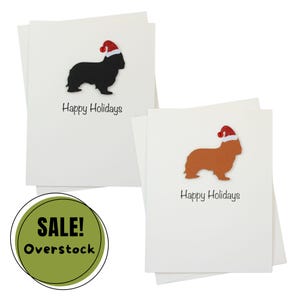 Cavalier King Charles Spaniel Weihnachtskarten 10er-Pack Weiße Basis | Handgemachte Hunde Postkarten Set | Glitzernde Weihnachtsmütze Gruß Boxed
