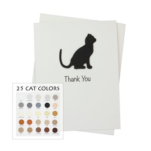Katzen-Dankeschön-Grußkarte einzeln | Handgemachte Katzen Karte mit weißer Basis | Benutzerdefinierte Haustierfarbe und Innere Phrase | Maß Silhouette