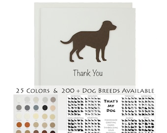 Dog Thank You Cards Pack of 10 | 200+ Dog Breeds to Choose from | 25 Dog Colors Available | Choose Inside Phrase | White Dog Notecards