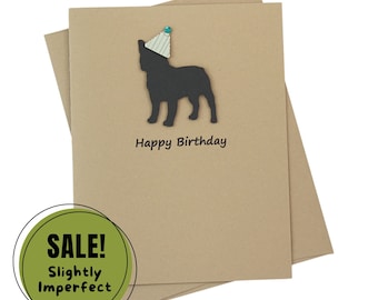 French Bulldog Birthday Card | Handmade Black Dog Notecard | Frenchie Greeting Card | Party Hat | Kraft Brown with envelope #29