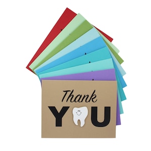 Carte de remerciement dentaire pour dentiste | Enveloppe pour carte unique | pour notes fait main | Plusieurs couleurs | Blanc à l'intérieur | Salutation d'hygiéniste dentaire