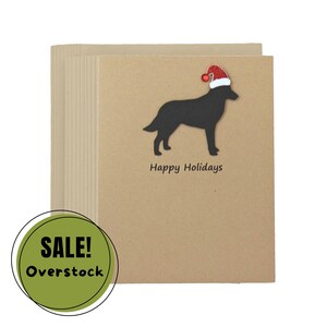 Lot de 10 cartes de Noël belges malinois | Silhouette de chien noir faite main pour les fêtes de fin d'année | Cartes de correspondance scintillantes pour animaux de compagnie, bonnet de père Noël, kraft brun