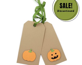 Handmade Pumpkin Halloween Gift Tags | Kraft Brown, Green Ribbon (Set of 6)