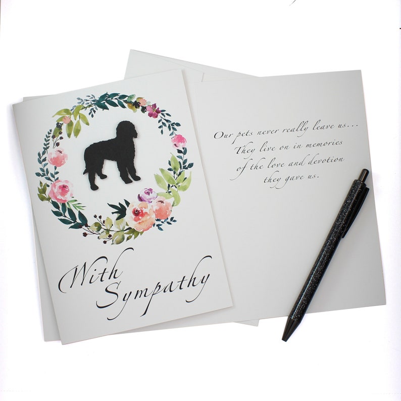 Dog Floral Wreath Sympathy Card 200 Dog Breeds Available Handmade 5x7 Pet Condolences Greeting White or Kraft Brown Choose Inside image 5