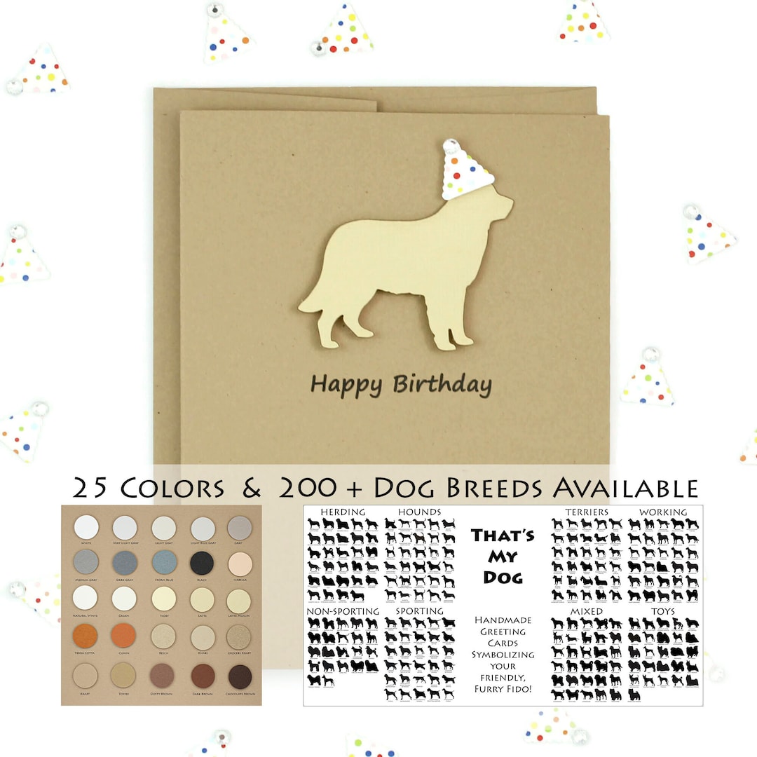 Dog Birthday Card: Handmade Kraft Brown Card With Party Hat - Etsy