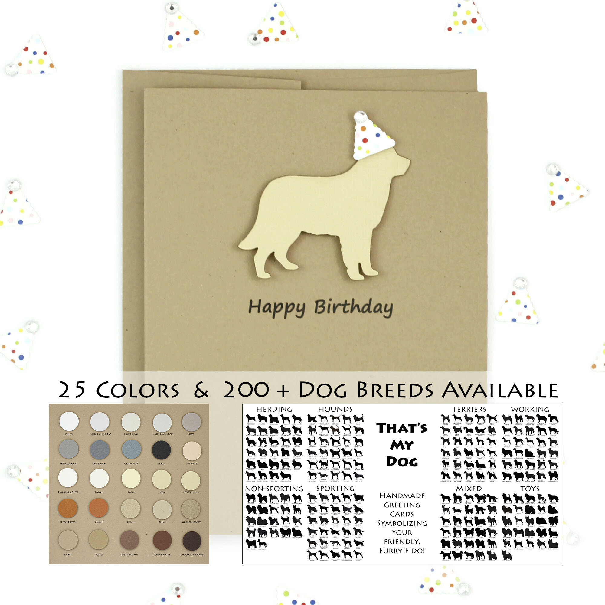 Dog Birthday Card: Handmade Kraft Brown Card With Party Hat - Etsy