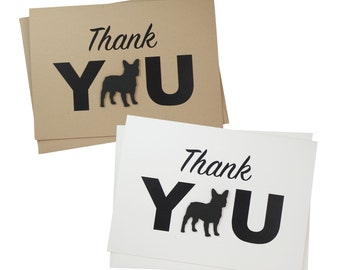French Bulldog Thank You Card Single | Handmade Frenchie Silhouette 5x7 Greeting Notecard | White or Kraft Brown with Envelope | Dog Lover