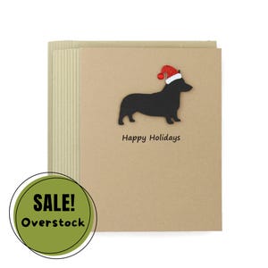 Paquete de 10 tarjetas de felicitación navideñas de Pembroke Welsh Corgi / Caja navideña hecha a mano con diseño de perro negro / Sobres marrones con gorro de Papá Noel brillante