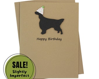 English Setter Birthday Card | Handmade Black Dog Notecard | Greeting Card | Colorful Party Hat | Kraft Brown with Envelope #47