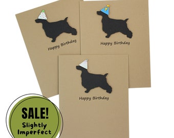 English Cocker Spaniel Birthday Card | Handmade Black Dog Notecard | Greeting Card | Colorful Party Hat | Kraft Brown with Envelope #38