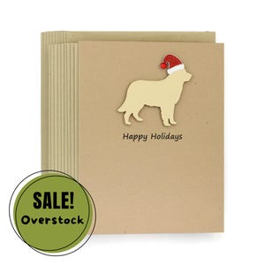Lot de 10 cartes de Noël Golden Retriever | Cartes de correspondance pour les Fêtes faites main | Cadeau d'amour de chien jaune | Bonnet de Noel scintillant | Enveloppes Kraft marron