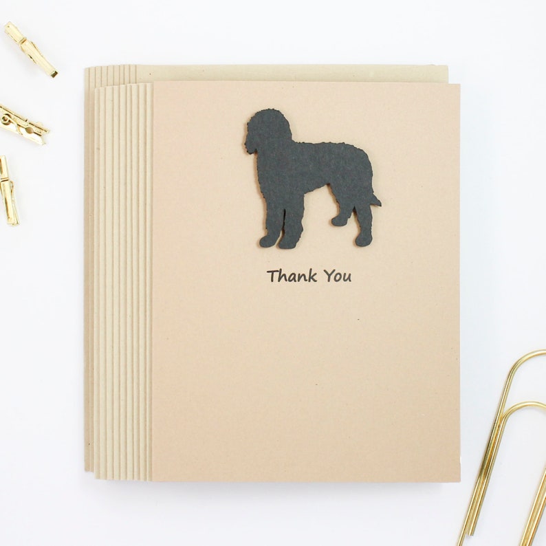 Choose Inside Handmade Black Labradoodle Dog Greeting Card Single or 10 Pack Kraft Brown with Envelopes Bernedoodle Thank You Cards