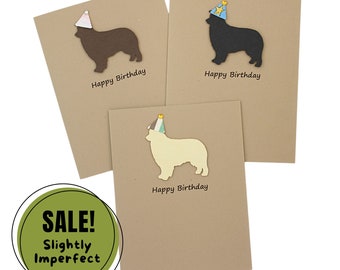 Australian Shepherd Birthday Card | Handmade Aussie Dog Notecard | Greeting Card | Party Hat | Kraft Brown Black Chocolate Brown #32