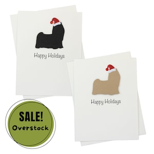 Yorkshire Terrier Yorkie Weihnachtskarten 10er-Pack Weiße Basis | Handgemachte Hunde Postkarten Set | Funkelnde Weihnachtsmütze Gruß Boxed Set