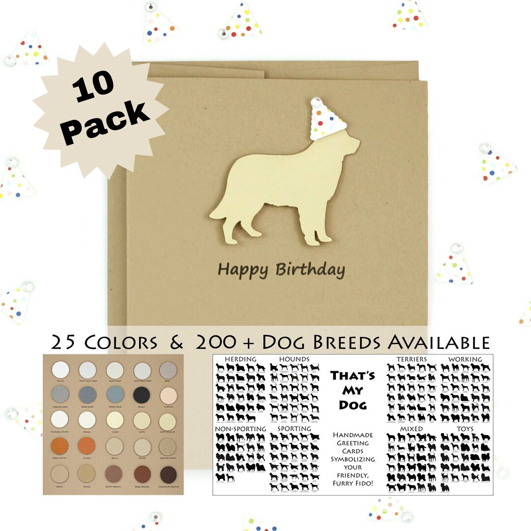 Dog Birthday Cards Pack of 10 | 200+ Dog Breeds to Choose From | 25 Dog ...