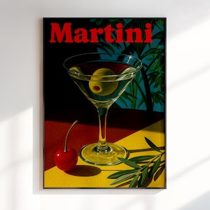 Martini Poster 70s Wall Print Red Pink Wall Art Kitchen Wall Decor Summer House Poster Drinks Print Art Retro Print Trippy Wall Art