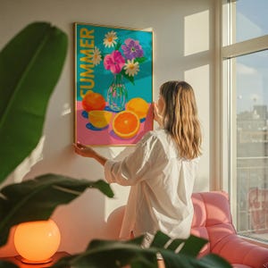 Sommer Poster 70er Jahre Wand-Druck Bunte Wandkunst Küche Wand-Dekor Sommer Haus Poster Wein Print Art Retro Print Trippy Wandkunst