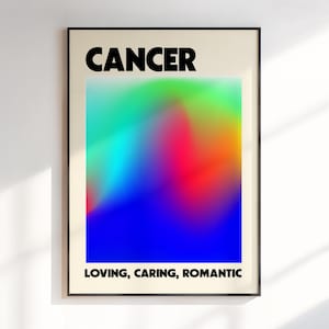 Kunst aan de muur kanker, cadeau voor kanker, kanker dierenriem print, astrologie geschenken, kunst met kleurovergang, kunst aan de muur dierenriem, dierenriem kunst, digitale download