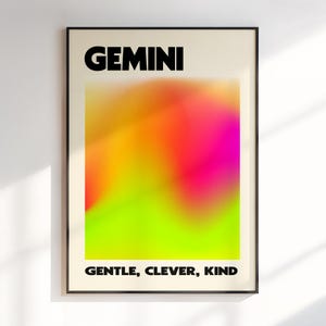 Kunst aan de muur Tweelingen, cadeau voor Tweelingen, sterrenbeeld Tweelingen, astrologie geschenken, kunst met kleurovergang, kunst aan de muur dierenriem, digitale download