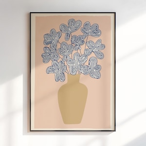 Póster de jarrón moderno con estampado floral, estampado de jarrón de rayas retro con flores dibujadas a mano, póster de ramo minimalista y moderno para decoración de sala de estar.