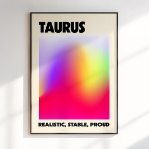 Kunst aan de muur Stier, cadeau voor stieren, sterrenbeeld Stier, astrologie geschenken, kunst met kleurovergang, kunst aan de muur dierenriem, dierenriem kunst, digitale download