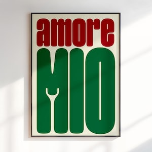 Typography Poster, Red Wall Art, Amore Mio Print, Apartament Decor, Psychedelic Art, Dopamine Decor, Eclectic Wall Art, Maximalist Poster