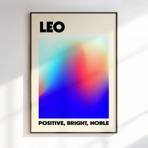 Kunst aan de muur Leeuw, cadeau voor Leeuwen, dierenriem afdruk Leeuw, astrologie geschenken, kunst met kleurovergang, kunst aan de muur dierenriem, dierenriem kunst, digitale download