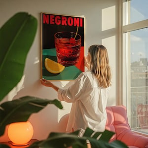 Negroni Poster 70s Wall Print Red Pink Wall Art Kitchen Wall Decor Summer House Poster Drinks Print Art Retro Print Trippy Wall Art