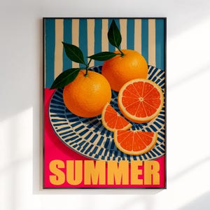 Sommer Poster Orange 70er Jahre 70er Jahre Wandbild Wandbild bunte Wandkunst Küche Wanddeko Sommer Haus Poster Weindruck Kunst Retro Print Trippy Wandkunst