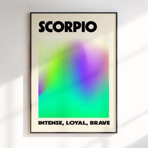 Kunst aan de muur Schorpioen, cadeau voor Schorpioen, Schorpioen sterrenbeeld print, astrologie geschenken, kunst met kleurovergang, kunst aan de muur dierenriem, dierenriem kunst, digitale download