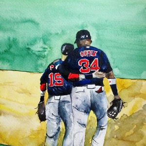 DAVID ORTIZ, Watercolor Print, Red Sox Painting, , Watercolor Print ORIGINAL - Open Edition &quot;Big Pap&quot; David Ortiz-Dustin Pedroia