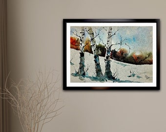Watercolor Original Painting, birch tree painting, Landscape painting, Wall art, birch tree, watercolor painting, Jim Lagasse, Maine artist