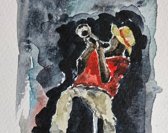 5" x 7" Original watercolor painting, affordable art, wall art, painting, Jim Lagasse, Home decor, wall paintings, jazz band