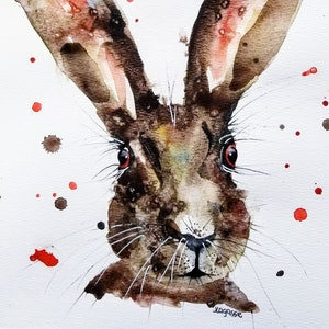 Rabbit Painting, Animal Art, children&#39;s room art, ORIGINAL, Hare , watercolor painting, original WATERCOLOR , Rabbit Painting Animal Art