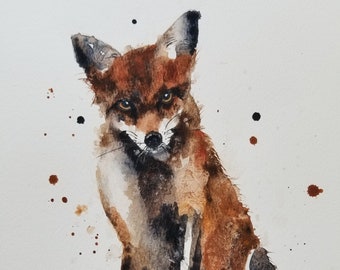 Original Fox Painting, fox art, fox watercolor, animal painting, original art, painting, animals, nursery art, room decor, animal paintings