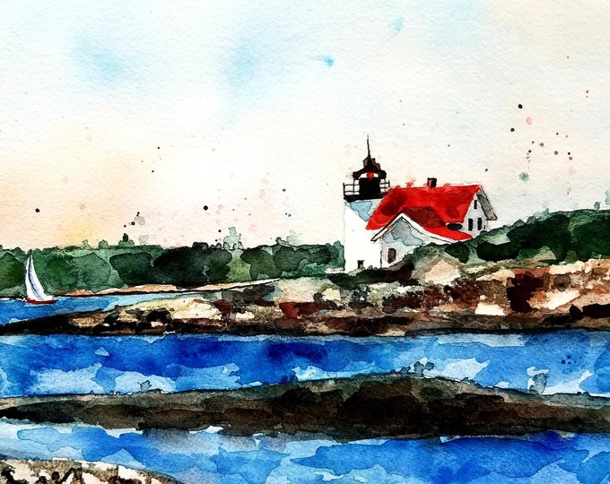 Lighthouse Original Painting Watercolor, Lighthouse Painting ...